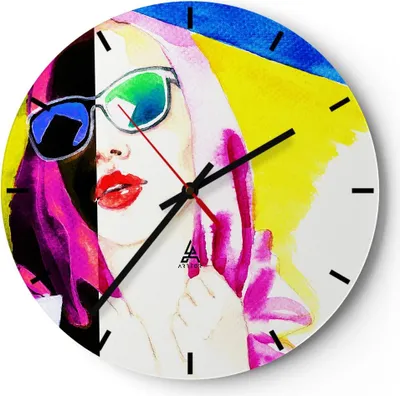 Produktbild von Wanduhr - Rund - Glasuhr - Frau Modell - 40x40cm - Schleichendes Uhrwerk - Lautlos - zum Aufhängen bereit - Dekoration Modern - Wanddekoration aus Glas - C3AR40x40-3958