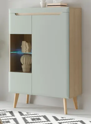 Produktbild von Highboard "Isgard" in Pistazie matt und Scandi Eiche Vitrine  90 x 134 cm