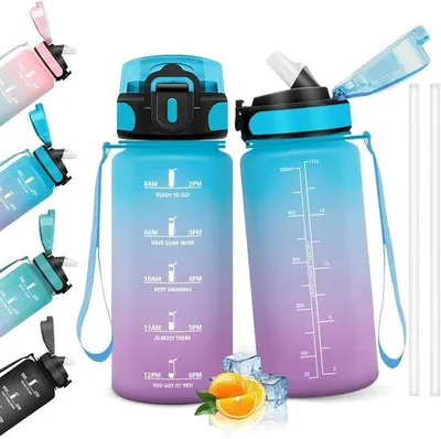 Zdjęcie produktu dla Butelka do picia, 500 ml - wolna od BPA - szczelna z rurką - idealna do szkoły