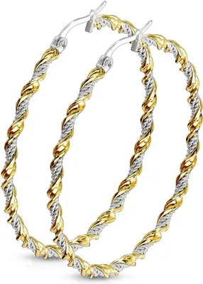 Produktbild von Creolen Edelstahl Damen Kreolen Gedreht Ohrstecker Ohrringe Autiga® silber-gold 50 mm