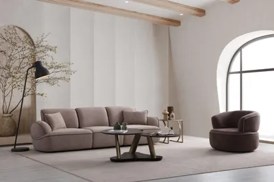 Produktbild von Beige Wohnzimmer Garnitur Designer 4-Sitzer Couchtisch Stoffsessel