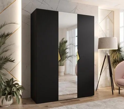 Produktbild von Dreitüriger Kleiderschrank 150 cm AMARIS 2 - schwarz / goldene Griffe