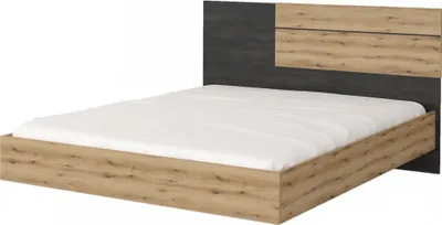 Produktbild von Bettgestell Doppelbett Bettanlage Schlafzimmerbett Bafra (Artisan Eiche/Schwarze Norwegische Kiefer)