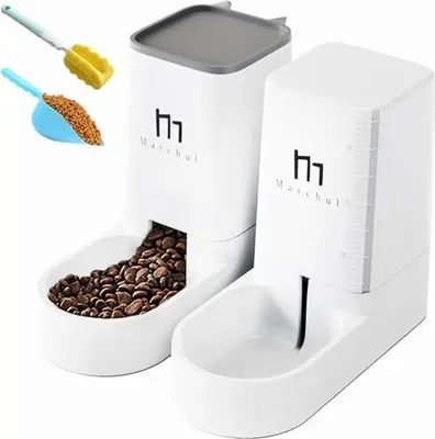 Produktbild von Marchul Automatischer Katzenfuttermittel, 2,1 kg Feeder 3,8 l Wasserspender Hund, kein Strom, Reisekatzen Katzen