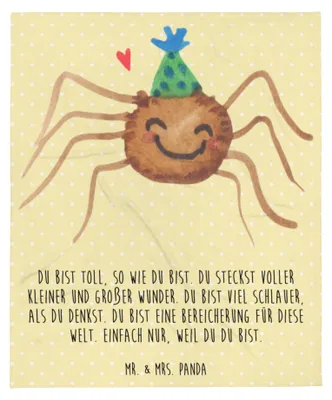 Produktbild von Mr. & Mrs. Panda Bettdecke Spinne Agathe Party - Gelb Pastell - Geschenk, Wohndecke, Tagesdecke, Kuscheldecke, Decke, Wunder, Plaid, Motivation, Selbstliebe, Glück