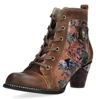 Produktbild von Laura Vita Damen Stiefelette Schnürboot mit floralen Details Alcizeeo 78, Größe:38 EU, Farbe:Braun