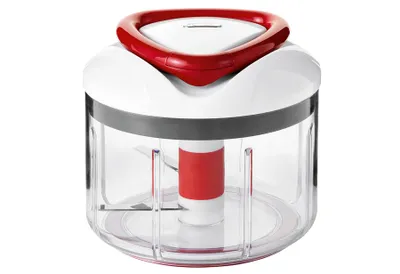 Produktbild von Zyliss Universalhacker Easy Pull, Kunststoff weiß/rot, 14 cm Ø, 13.2 cm H, 750 ml – zum Zerkleinern, Mischen und Pürieren, mit patentiertem Swiss-Design, manuellem Seilzug, spülmaschinenfest