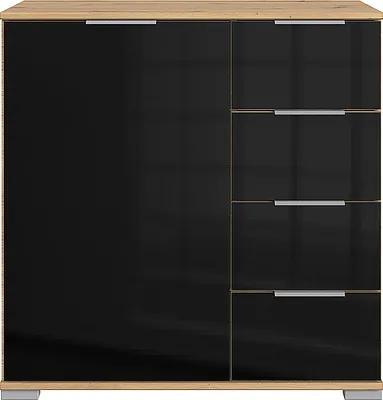 Produktbild von Schlafzimmer Kommode in Artisan Eiche Nb. mit schwarzem Glas ELSTRA-43, B/H/T ca. 81/83/41 cm
