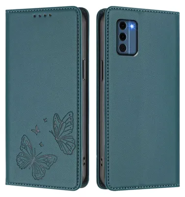 Immagine prodotto di Custodia in pelle per Nokia C300, con motivo a farfalla, custodia a portafoglio con supporto, verde