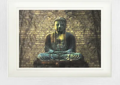 Zdjęcie produktu dla Buddyzm Oprawiony Obraz Z Eleganckim Passepartout | Wall Art | W Ramie Obrazu - Budda W Medytacji (30 x 40 cm)