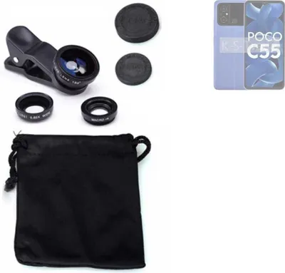 Produktbild von K-S-Trade Smartphone Kamera Linsen Set Kompatibel mit POCO C55 3in1 Clip-On Kamera Adapter Macro Weitwinkel FishEye Fischauge Objektiv Linse