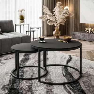 Produktbild von Runder Couchtisch CIRI SLIM 2in1 Schwarz Matt