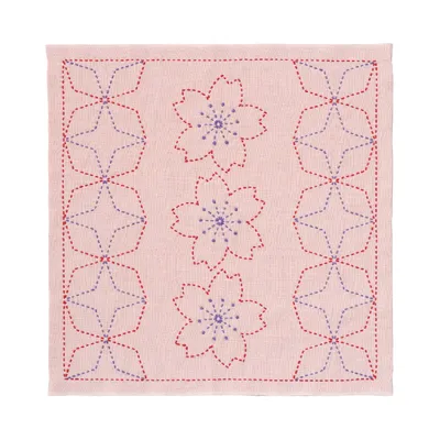 Productafbeelding van Olympus gestempelde Sashiko-naaldwerkset "Hana Fukin Cherry Blossom and Kaku-shippou", 33x33 cm, origineel uit Japan