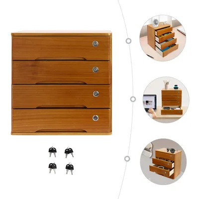 Image de Boîte de rangement de bureau en bois, organiseur de bureau, boîte de rangement de bureau avec tiroirs verrouillables