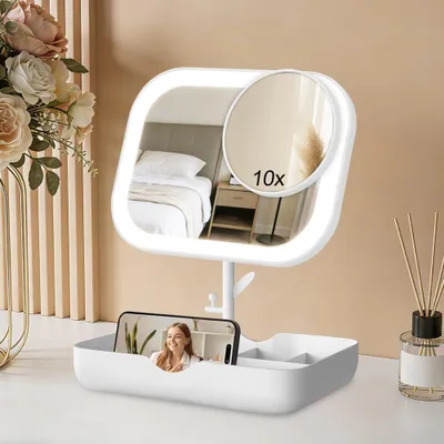 Make-up-Spiegel mit 28 LEDs, 10x Vergrößerung, aufladbar, weiß