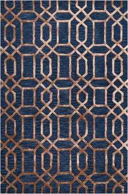 Produktbild von Teppich Vegas Art-Deco-Stil dunkelblau 200x300 cm handgetuftet 1,2 cm Florhöhe