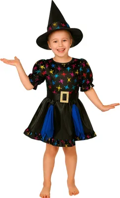Halloween Hexen Kostüm mit Totenköpfen und Hexenhut für Kinder von Vorne