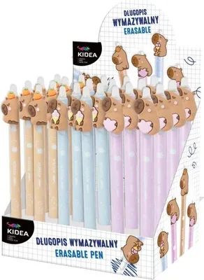 Zdjęcie produktu dla Długopis wymazywalny z figurką Kapibara KIDEA 24 sztuki