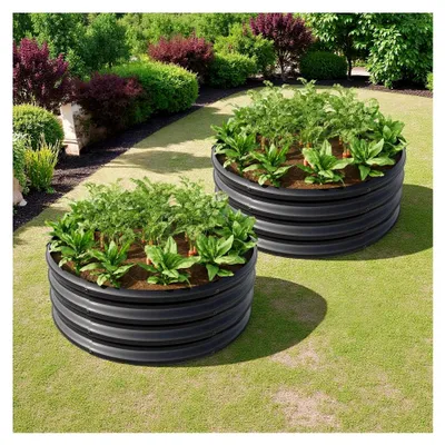 Produktbild von Erhöhtes Gartenbett aus verzinktem Stahl, 2er-Pack, Schwarz 120x120x30cm
