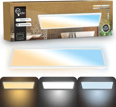 Produktbild von B.K.Licht LED Panel Fernbedienung 58x20cm Eckig 22W 3000lm 2700K-6500K Warmweiß bis Tageslichtweiß Dimmbar Weiß - Deckenlampe Badezimmer Küche Wohnzimmer