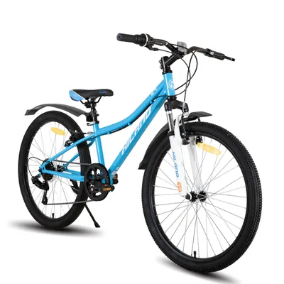 Produktbild von HILAND Climber 24 Zoll Kinderfahrrad Mountainbike mit Federgabel 7 Gang Shimano V-Bremse, Kinder MTB Jugend Mädchen, Blau
