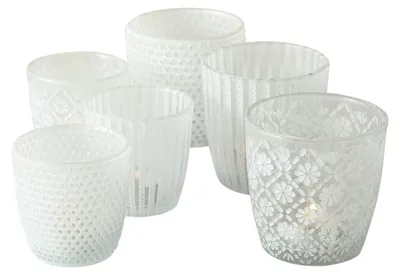 Produktbild von Teelichthalter Glas lackiert weiß matt H 7 - 9 cm 2er Set