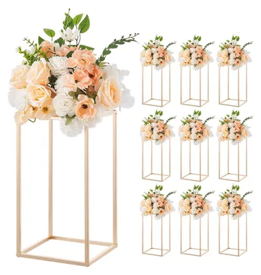 Productafbeelding van VEVOR bloemenstandaard voor bruiloften, 220x220x400mm, set van 10 bloemenkrukjes, bloemenstandaard met acryl afwerking, gouden rechthoekige plantenstandaard voor bruiloften, feesten, verjaardagen, als tafeldecoratie