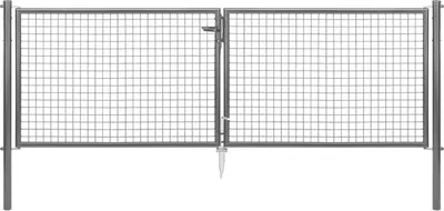 Produktbild von Alberts Wellengitter-Doppeltor mit Zubehör, Breite 300 cm, Höhe 100 cm, anthrazit-metallic, zum Einbetonieren, Pfostentärke 60 mm