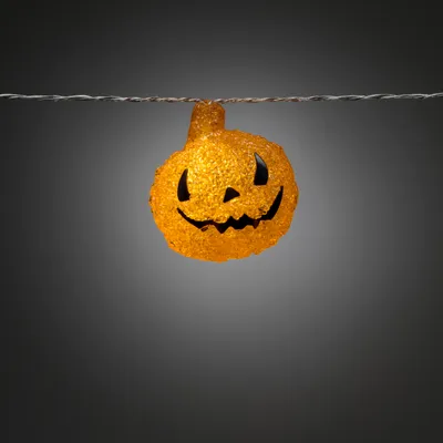 Produktbild von Konstsmide - LED  Acryl Dekolichterkette, Kürbis 6h Timer  , 16 warm weiße Dioden, batteriebetrieben, Außen, transparentes Kabel; 6138-103