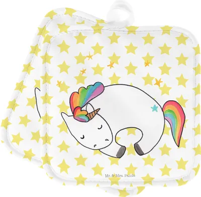 Produktbild von Mr. & Mrs. Panda Topfuntersetzer Einhorn Nacht - Weiß - Geschenk, Freundin, Ofenlappen, Unicorn, Menschen, Topflappen Set, topfhalter, Topflappenset, Einhörner