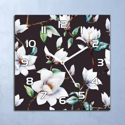 Produktbild von Deko Glasuhr Wanduhr 30x30 Dunkel Blumen Quarz Küchenuhr Bürouhr