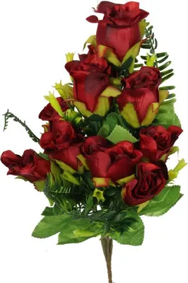 Produktbild von Künstliche Rosen im Strauß: Dekoratives Set aus 10 roten Rosen mit Farnen, 40 cm