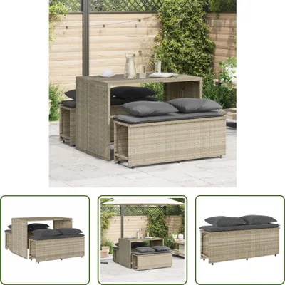 Produktbild von The Living Store 3-tlg. Garten-Essgruppe mit Kissen Hellgrau Poly Rattan