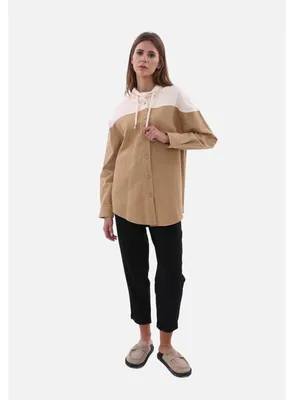 Produktbild von Zweifarbiges Damenhemd Hemdjacke Beige S