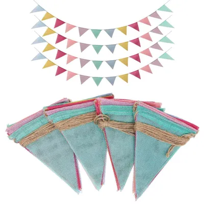 Productafbeelding van Wimpelketting voor buiten, weerbestendig, 4 stuks, linnenlook, 48 vlaggen, geschikt voor verjaardagen en tuinfeesten