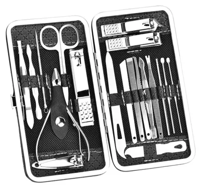 Image de Kit de manucure et pédicure complet, comprenant 19 pièces en acier inoxydable avec accessoires