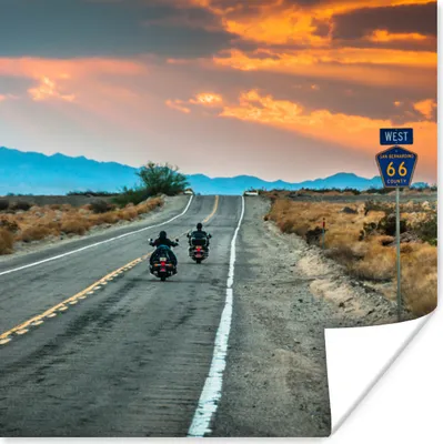 Produktbild von MuchoWow® Poster Motorrad - Route 66 - Sonnenuntergang 75x75 cm - Wand Dekoration