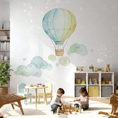 Immagine prodotto di Decords, adesivo da parete – mongolfiera blu, effetto acquerello, 180 cm