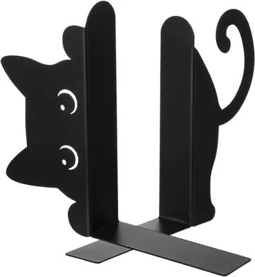 Produktbild von 2 schwarze Buchstützen aus Metall mit Katzenmotiv