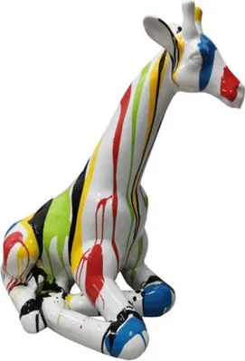 Produktbild von Casa Padrino Luxus Deko Skulptur Giraffe Weiß / Mehrfarbig H. 80 cm - Große Deko Figur - XXL Deko Skulptur - XXL Deko Figur - XXL Tierfigur - Wohnzimmer Deko - Garten Deko - Deko XXL Figuren