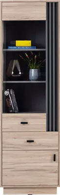 Produktbild von Wohnzimmer-Vitrine 60 cm breit in Eiche Nb. mit 2 Türen, 1 Schublade ANTIGUA-133
