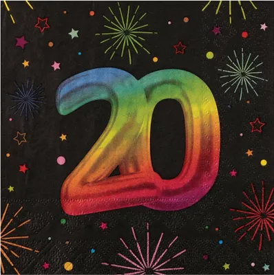 Produktbild von 12 Servietten Geburtstag 20 schwarz bunt