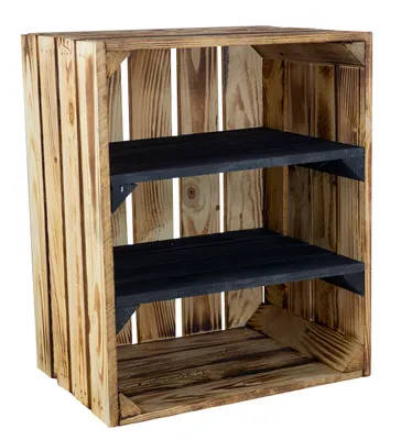 Produktbild von Geflammte Regalkiste mit 2 schwarzen Mittelbrettern 50x40x30cm