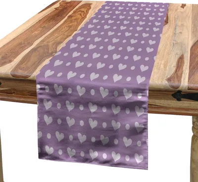Produktbild von ABAKUHAUS Lila Tischläufer, Wiederholendes Herzen Punkte Monochrom Romantisches Muster, 40 x 180 cm, Lavendel und Lila