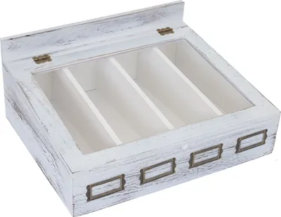 Immagine prodotto di Scatola per posate HWC-C25, scatola in legno con coperchio per posate, paulownia 17x37x33cm ~ bianco, shabby