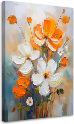Immagine prodotto di Quadro su tela, Fiori di campo Bianco Arancione - 40x60