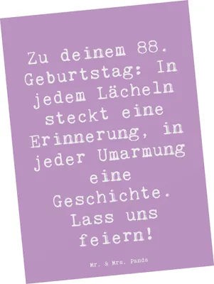 Produktbild von Mr. & Mrs. Panda Postkarte Spruch 88 Geburtstag - Lavendeltraum - Geschenk, Alter, Happy Birthday, Grußkarte, feiern, Fotokarte, Liebe, Geburtstagsevent, Ansichtskarten