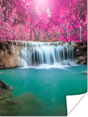 Produktbild von MuchoWow® Poster Wasserfall - Baum - Rosa - Natur 90x120 cm - Wohnzimmer