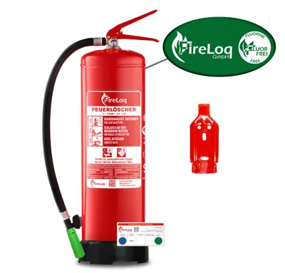 Produktbild von FireLoq 6L fluorfrei Schaum Feuerlöscher für Brandklasse AB mit 27A | 144B ergibt 9LE Dauerdruck inkl. Prüfnachweis,Wandhalter und Manometer