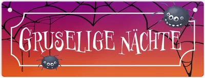 Produktbild von Gruselige Nächte Halloween Metallschild mit niedlichen Spinnen